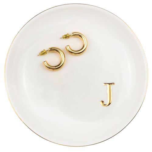 Ceramic Ring Dish Initial Jewelry Dish Personalized J-Monogrammed For Women Engagement Wedding Gifts,Jewelry Tray For Friends,Sister,Birthday Mother'S Day Christmas For Women, White