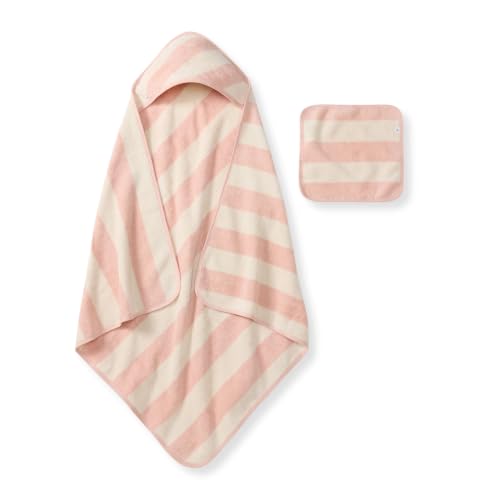 Pink Sand 32 x 32 Inch Organic Cotton Baby Hooded Towel & Washcloth Set
