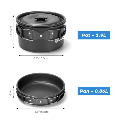 Odoland Black 19-Piece Camping Cookware Set for 1-2 People