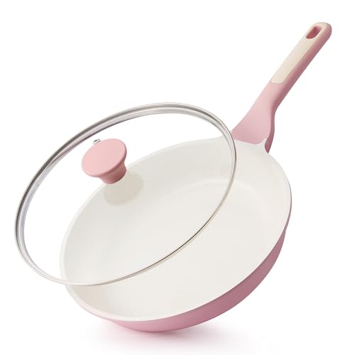 SENSARTE Nonstick Frying Pan Skillet with Lid, Omelet Pan with Cover, Healthy Egg Pan Chef's Pan, Kitchen Cooking Pan, PFOA Free (8inch + Glass Lid)