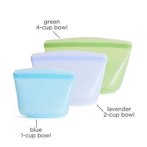 Stasher Reusable Silicone Food Storage Bags & Bowls 3-Pack - Blue, Lavender, Green