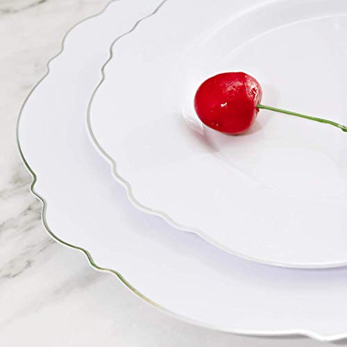 WDF 100pcs Silver Plastic Plates Set - Baroque Design for Weddings & Parties