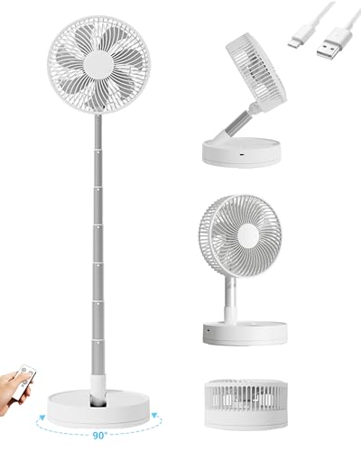 Large Portable Oscillating Floor Fan with 4 Speeds & 8H Timer - Rechargeable, Foldable, 31"
