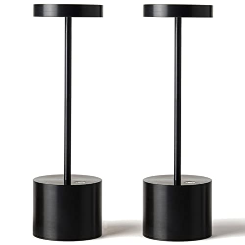 2 Pack Rechargeable LED Table Lamps - Portable Cordless Dimmable Light for Indoor & Outdoor Use - Black