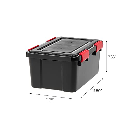 IRIS USA 6-Pack 19 Qt Storage Bins with Gasket Lids, Black/Red - Weatherproof, Stackable Organization