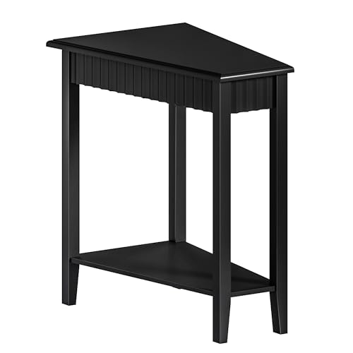 ChooChoo Fluted Wedge Side Table - Black 1 Pack with 2-Tier Storage