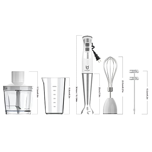 UTALENT Hand Blender with Chopper & Milk Frother - 300W Immersion Stick for Soups, Baby Food & Sauces