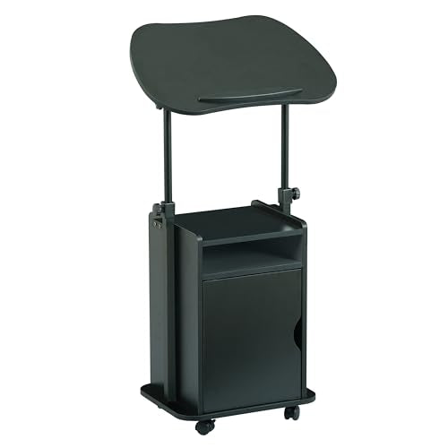 Black Adjustable Laptop Cart with Storage and Locking Wheels – Mobile Workstation