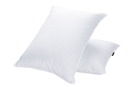 Goose Feather Down Bed Pillows 2 Pack - Standard/Queen, High Fill, Double-Layer Cotton Cover