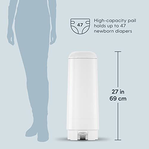 Diaper Genie Signature Pail with Long-Lasting Refill and White Variation — Odor Locking, Hands-Free, Holds 846 Diapers