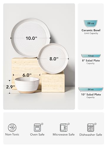 Handmade Feel Ceramic Dinnerware Set for 4 - 12 Pieces, Chip Resistant, Microwave & Dishwasher Safe, Arctic White
