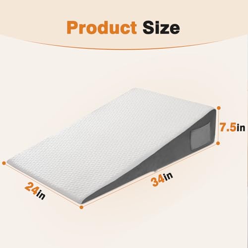 Extra-Long 34-Inch Body Wedge Pillow for Sleeping Support - White/Gray