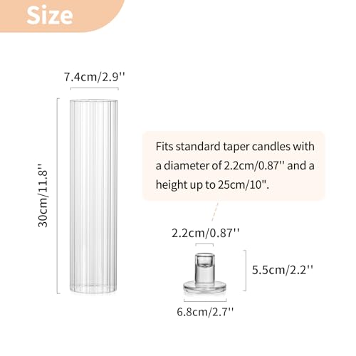 NUPTIO Ribbed Hurricane Glass Candle Holders Set of 10 - 11.8" Tall