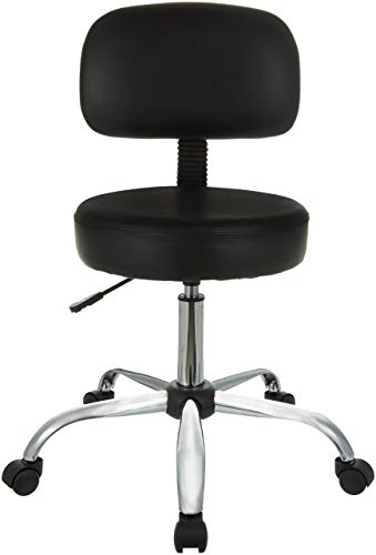 Adjustable Drafting Stool with Back Support and Wheels - Black