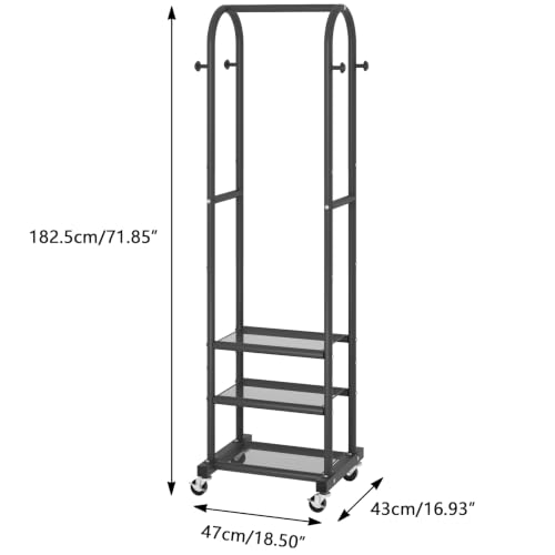 Kaitiemoo Clothing Rack, Mobile Garment Rack with Wheels & 3 Shelves,