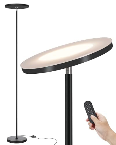 JOOFO Black LED Floor Lamp with Remote, Dimmable Upward Lighting for Living Room