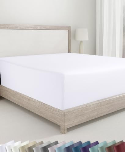 Queen Fitted Sheet with Deep Pockets - 100% Cotton Sateen - White - Variation 01
