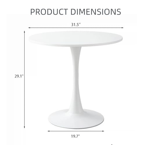 Trygoal White 31.5-Inch Mid-Century Tulip Round Dining Table with Metal Pedestal