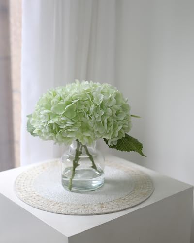 Real Touch Faux Hydrangeas in Vase - Light Green Artificial Flower Decor