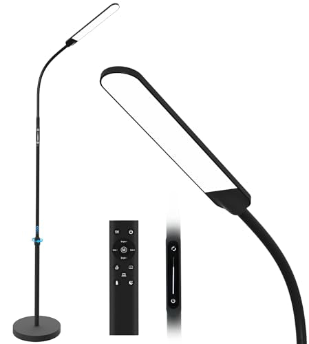 Black LED Floor Lamp with Adjustable Height & Remote Control - Modern Reading Light
