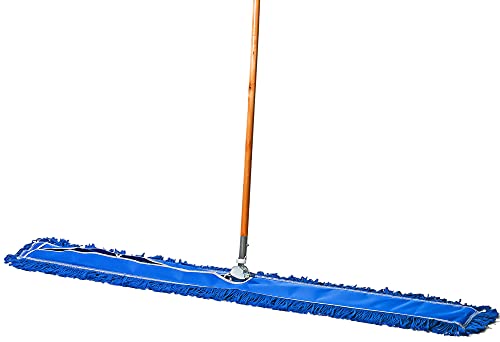 Blue 60-Inch Commercial Dust Mop & Floor Sweeper with Reusable Head & Wooden Handle