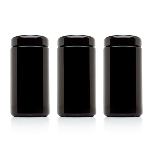 Airtight Smell-Proof Coffee Canister Set - 3 Pack, 1L, Black, Durable UV Glass