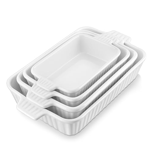 MALACASA White Rectangular Ceramic Casserole Set of 4 Oven-Bakeware