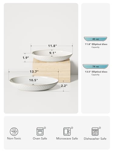 Ceramic Serving Bowls Set of 2 - Large Oval Salad & Pasta Dishes, Arctic White, S+M