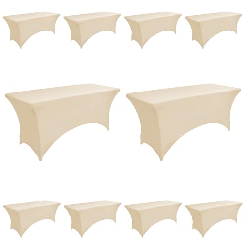 ZarzaaSik 10-Pack 8ft Spandex Table Covers for Rectangle Folding Tables - Washable Elastic Tablecloth - Ultimate Fitted Table Protector for Parties, Trade Shows, Banquet, and Wedding