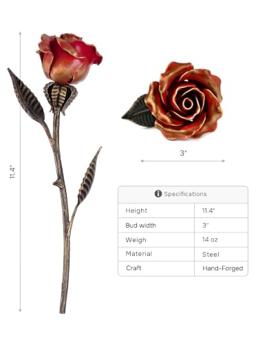 MakuliSmit Hand Forged Red Wrought Iron Rose - Romantic Gift for 6th Anniversary
