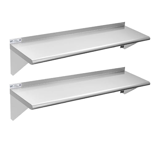 Hally 12x48 Inch Stainless Steel Wall Shelf 2 Pack Commercial Grade NSF