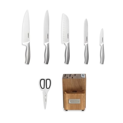 Cuisinart 7-Piece Stainless Steel Knife Set with Built-In Sharpener and Acacia Block