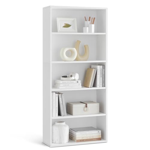 VASAGLE 5-Tier Bookshelf Storage Organizer - 23.6 W x 52.8 H Inches, Cloud White, 1 Pack