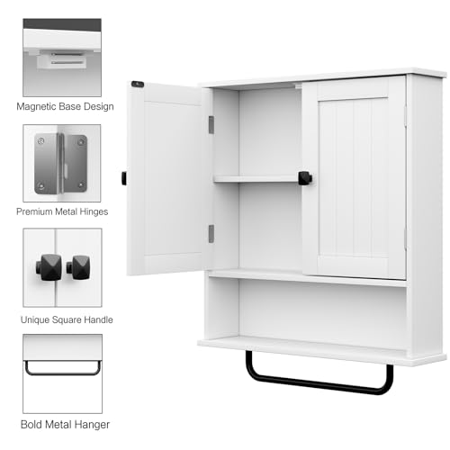 RRX Wall-Mounted Bathroom Cabinet with Towel Bar - White