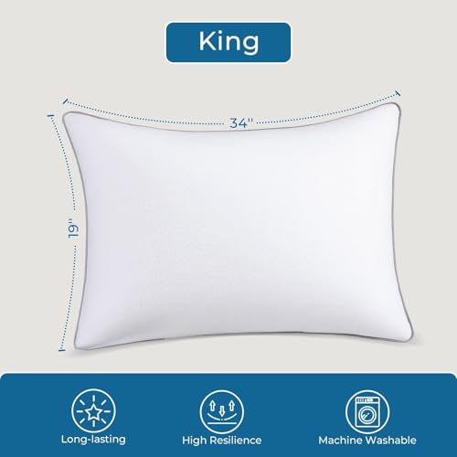 Sasttie 4 Pack King Size Supportive Down Alternative Pillows - Hotel Quality, Machine Washable