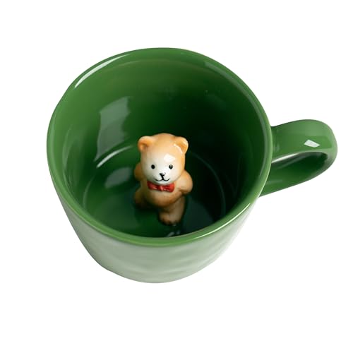 DIHOclub Panda Ceramic Cup Hidden 3D Animal Inside Mug,Cute Cartoon Handmade Figurine Mugs,Holiday and Birthday Gift for Coffee & Tea Lovers,12 OZ (Blue)