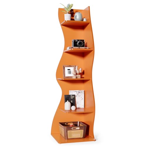 LITTLE TREE Small Corner Shelf - Orange 1 Pack, 5-Tier Wall Wavy Bookshelf