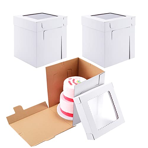 Tall Cake Boxes 10x10x12 Inch for Tier Cakes - 10 Pack with Display Window & Instructions