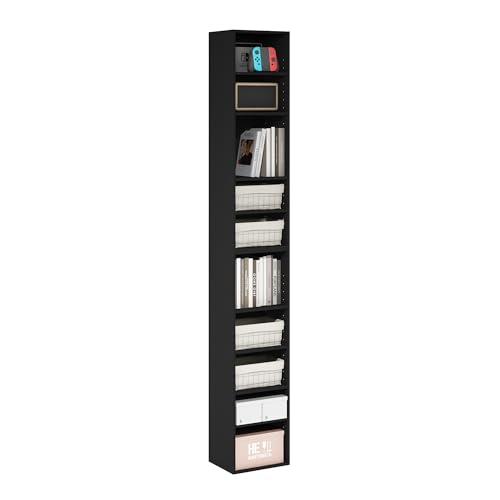 Furinno PASIR Blackwood 10-Tier Bookshelf, 12-Inch Wide Modern Bookcase