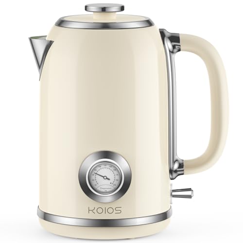 KOIOS 1.8L Beige Electric Kettle with Temperature Gauge, 1500W Fast Boil, Retro Style