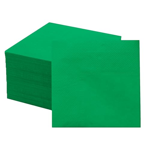 Emerald Green 100-Pack 2-Ply Cocktail Napkins 5x5in (10x10in Unfolded) for Weddings Parties