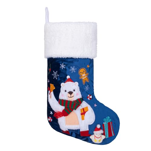 BHD BEAUTY Blue & Red Christmas Stocking 4 Pack Velvet Embroidery Holiday Decor
