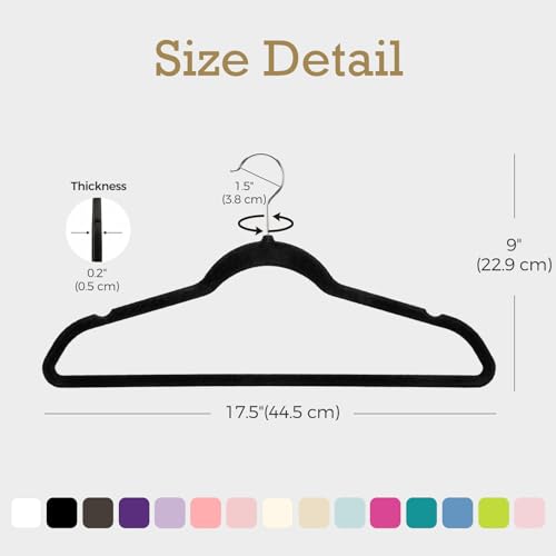 Black Velvet Hangers 60 Pack - Non-Slip Clothes Storage, Space Saving