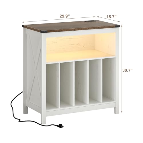 ChooChoo Antique White Large Record Player Stand with Charging Station & LED Light