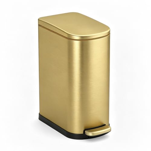 SYNCVIBE Golden Bathroom Trash Can with Soft Close Lid 3.5 Gallon