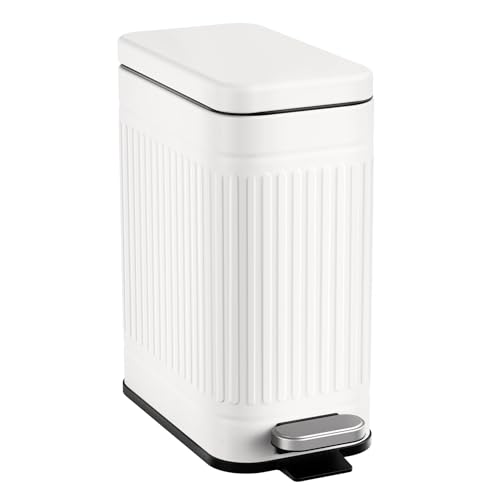 Small Bathroom Trash Can with Soft Close Lid 2.6 Gal Stainless Steel White