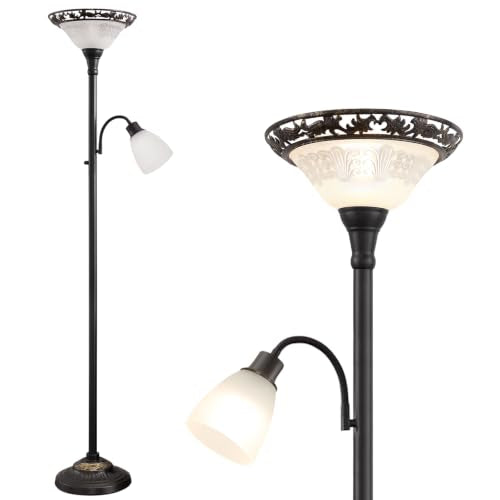 Victorian Floor Lamp with Adjustable Gooseneck Reading Light - Black & White
