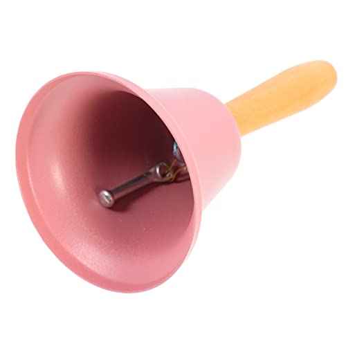 1Pcs Xmas Hand Call Bell Handbell with Wooden Handle Solid Loud Hand Bell for Christmas Dinner Calling Decor Pink
