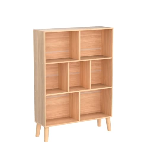 LEYAOYAO Natural 7-Cube Book Shelf with Legs, Mid-Century Modern Wooden Storage