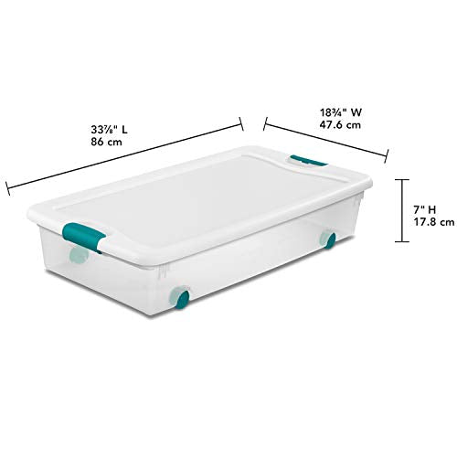 Sterilite 56 Quart Wheeled Latching Storage Box 4-Pack for Home Organization